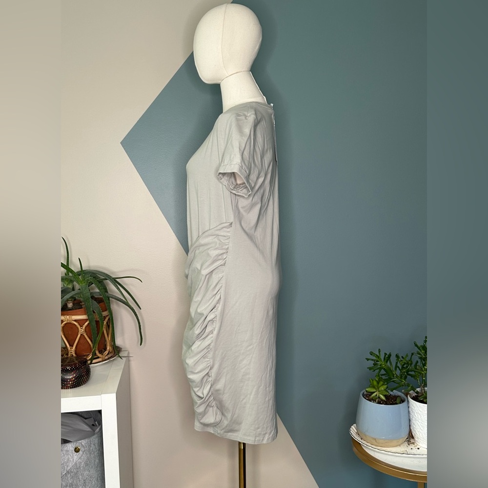 MEROKEETY Tie Waist T-Shirt Dress Light Sage Green M | Short Sleeve Casual Dress - Picture 3 of 11